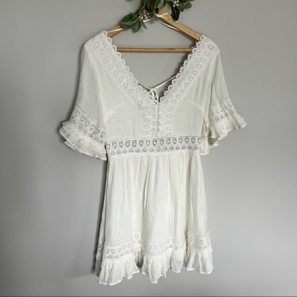 BluIvy Bohemian Style White Lace Detail A-Line Dress - Picture 5 of 17